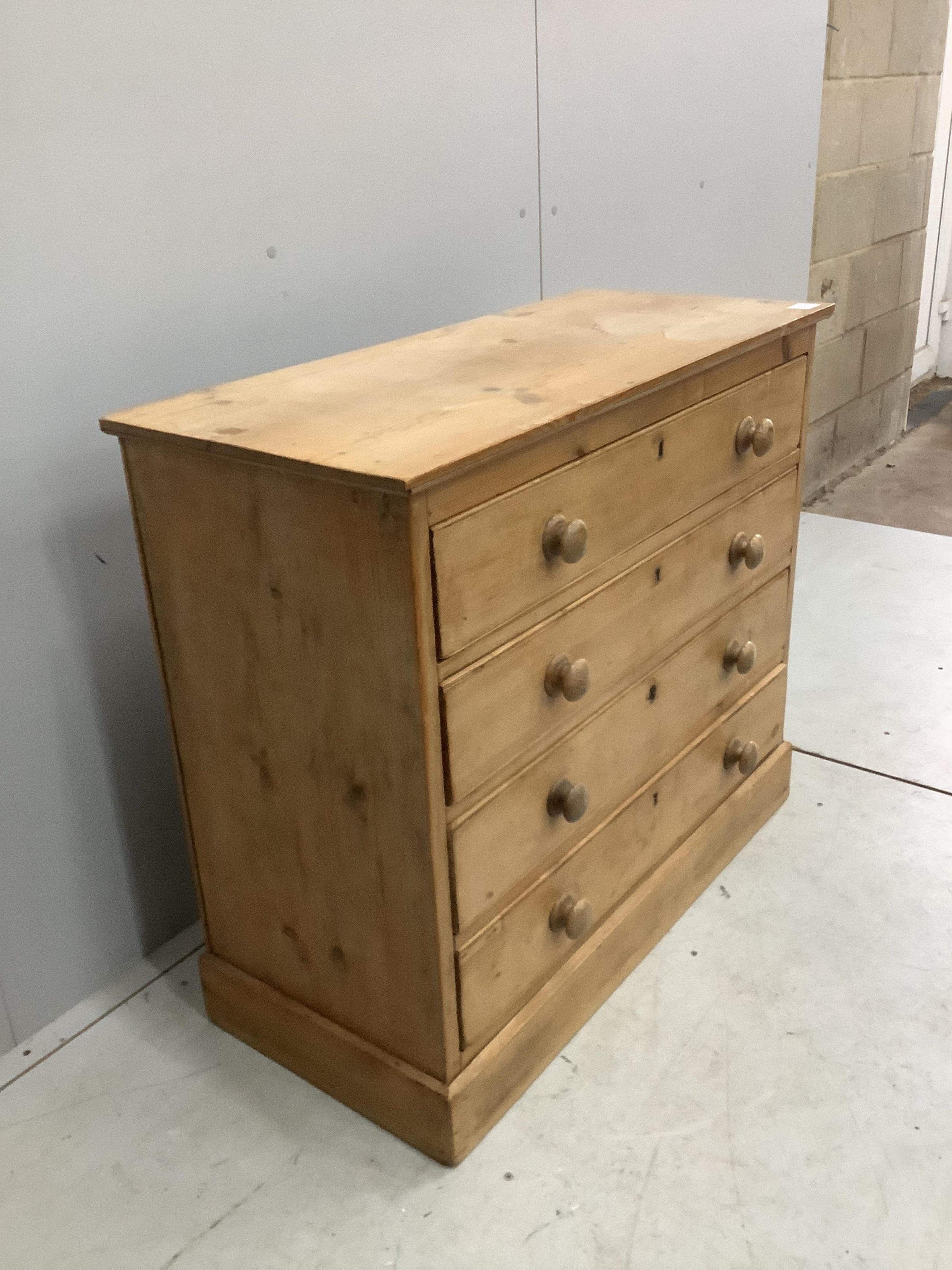 A Victorian pine four drawer chest, width 91cm, depth 41cm, height 80cm. Condition - fair